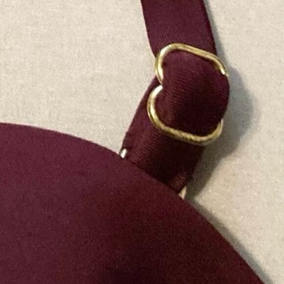 Merona Bandeau Burgundy Wine Swimsuit Medium Women Strap or Strapless Shirred - Picture 6 of 12